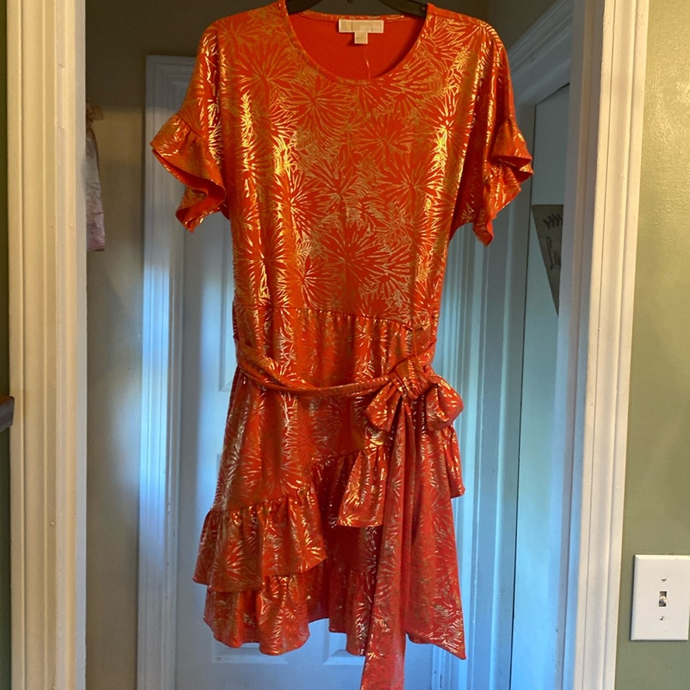 Michael Kors Palm Ruffle Sleeve Dress